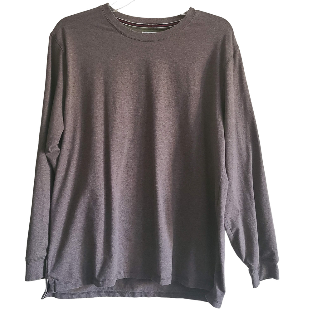 TOM JAMES Pullover Crew Neck Long‎ Sleeve Cotton Blend T-Shirt Taupe Men's Large